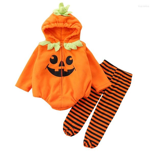 Completi di abbigliamento Costume di Halloween per bambini Toddler Infant Boy Girl Cosplay Abiti da zucca Cappotto con cappuccio a maniche lunghe Pantaloni a righe Nati