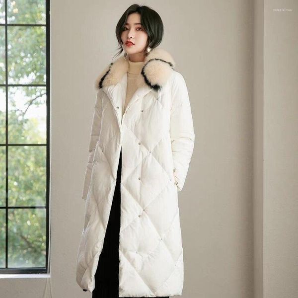 Trench da donna Stella stile invernale con temperamento di fascia alta Fibbia allentata Cappotto in piumino d'anatra bianco caldo con diamanti