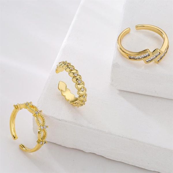 Eheringe KAUFEN Mode Gold Farbe Kupfer Schmuck Weibliche Luxus CZ Zirkon Offenes Design Fingerring Einstellbar Großhandel