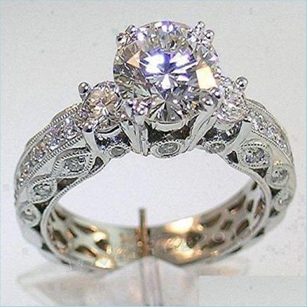 Обручальные кольца обручальные кольца размер 510 Оптовые три камня 7 мм CZ Циркония 14KT Белое золото, наполненное симуляцией