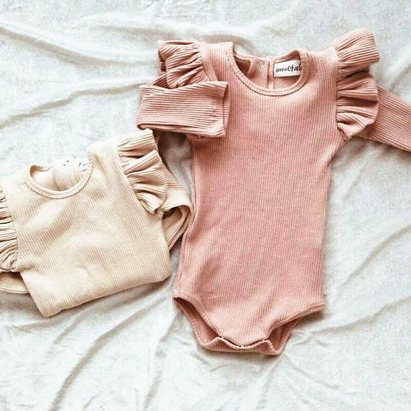 Rompers para criança por atacado Baby Color Solid Color Manga longa Romper menino menina casual Botão de malha de algodão J220922