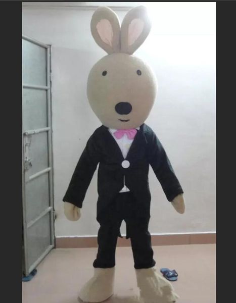 Traje de mascote de coelho marrom quente de alta qualidade com traje preto para adultos usar