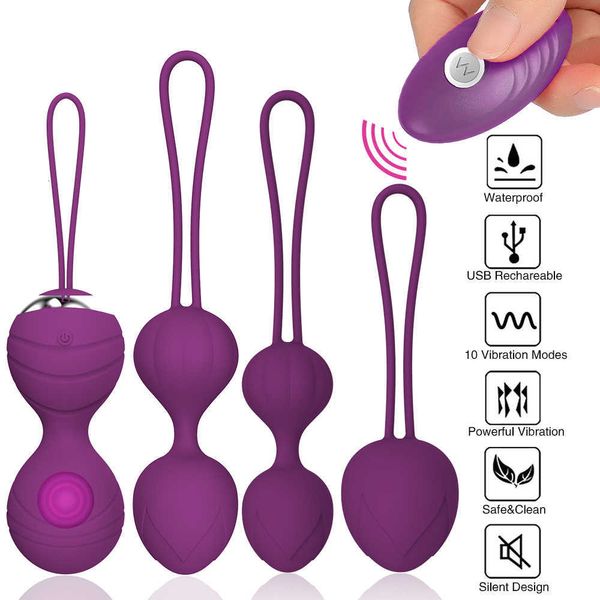 Brinquedo sexual Electric Massagers Toys Masager 5pcs Vagina Exercício Kegel Balls Kit Ben Wa Wa 10 Vibrador Vibrador sem fio controle Remoto Pumping ovos eróticos On4x