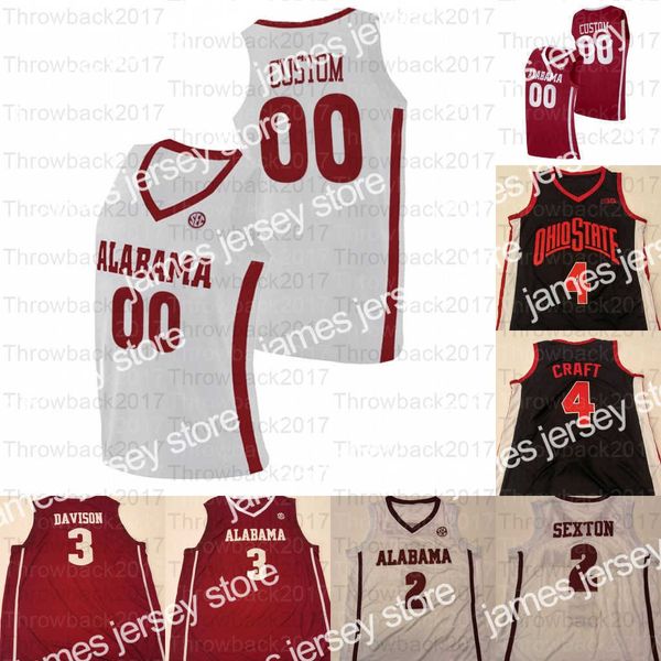 genähte Basketball-Trikots, individuelle Alabama Crimson Tide Basketball-Trikots, Jahvon Quinerly, John Petty Jr., Joshua Primo, Alex Tchikou Reese