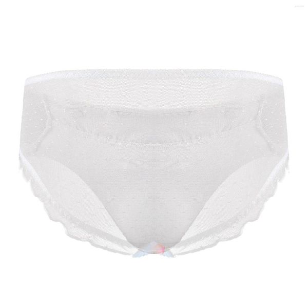 Cuecas Mens Lingerie Sissy Crossdress Cosplay Briefs See-through Malha Dos Desenhos Animados Frutas Imprimir Calcinhas Bonitos Underwear235J