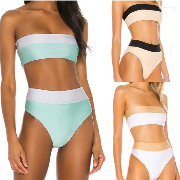 Costumi da bagno da donna 2022 Est Push Up Bikini Set Costume da bagno femminile con volant Pannello in tinta unita sexy Petto piatto Vita alta Spacco