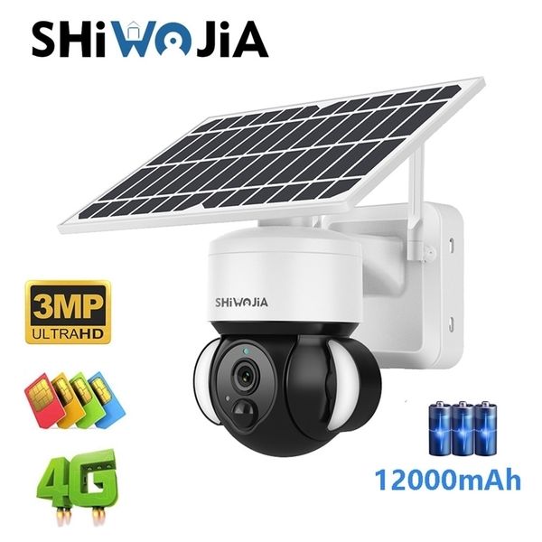 Câmeras IP SHIWOJIA Câmera solar 4G Sim Wi -Fi Outdoor sem fio CCTV Cloud H265 Garden Power Lights Security Surveillance Battery Cam 221025