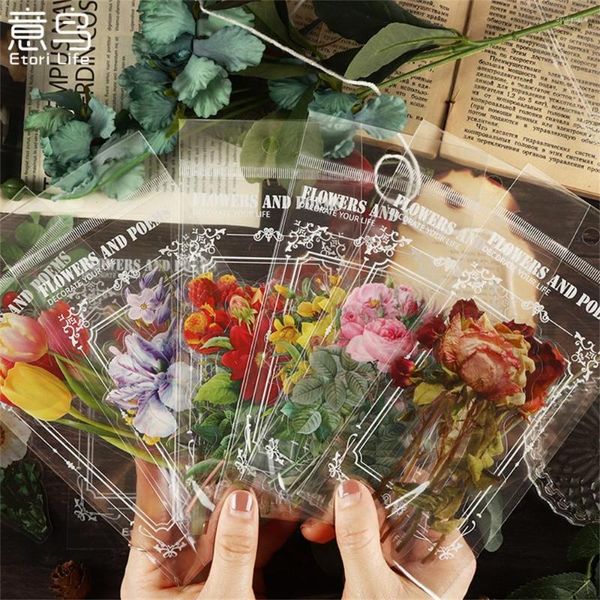 Embrulho de presente 6pcs/conjunto adesivo de lavagem vintage rosa tulipe lavanda artesanato diy decos adesivos diário de registro de diário de registro de scrapbooking decorativo