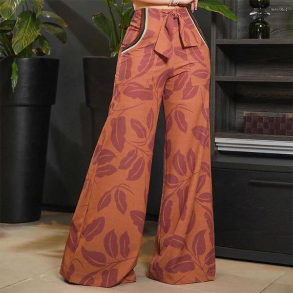 Pantaloni a due pezzi da donna 2 pezzi/set Completo da donna O Collo Leggero Slim Fit Foglie Stampa Gilet Suit Streetwear