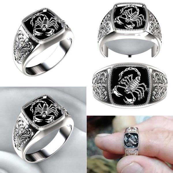 Personalidade gótica Ringos de cluster de aço inoxidável RINGS 3D SCORPION RELIE