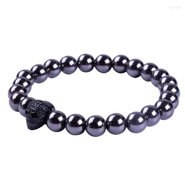 Braccialetti con ciondoli 5 pezzi stile semplice 8mm perline di pietra ematite nera con teschio pavimenta CZ braccialetto con ciondoli per uomo orologio accessorio goccia