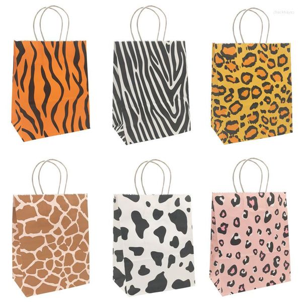 Confezione regalo 5 pezzi Sacchetti di carta per caramelle stampati con leone animale tigre zebra Decorazioni per feste di compleanno per bambini Forniture per safari nella giungla