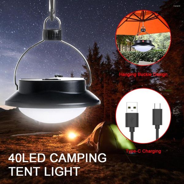 Lanterne portatili 40 LED Tenda da campeggio Luci da lavoro notturne Lampada da esterno 3 modalità Ombrello Lanterna da escursionismo o batteria 18650