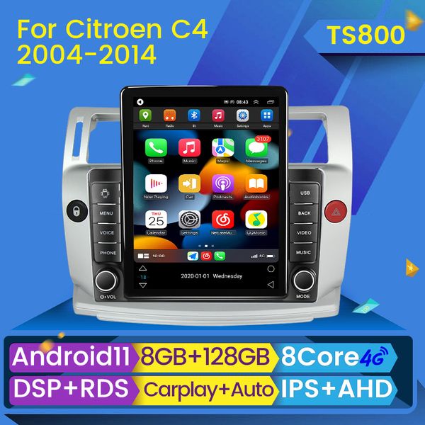 Auto-DVD-Radio-Multimedia-Player für Citroen C4 C-Triomphe Quatre 2004–2014, Carplay 2Din DVD-Kopfeinheit, Stereo-Lautsprecher, Audio, Android 11