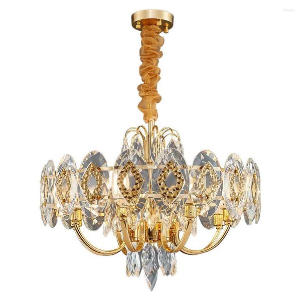 Lampadari Lampadario di cristallo a candela di lusso per soggiorno Lampada moderna in oro Decorazioni per la casa Apparecchio di illuminazione a catena