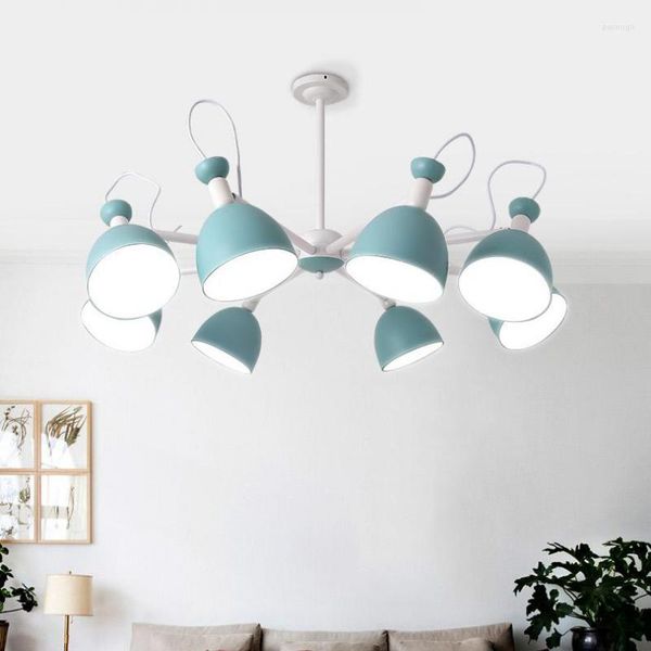 Chandeliers apartamento lustre de ferro azul lustres de teto para adolescentes lampes lampe shade de lampe mini e27