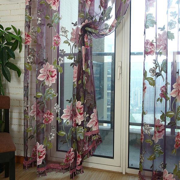 Cortina linda decoração caseira cortinas de janela de vara de haste de bolso de bolso tule para a sala de estar t30