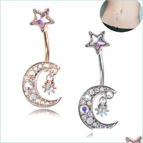 Obigo do umbigo toques de piercing de umbigo sexy jóias de unhas estrela lua pingente de cristal tambor de um botão para mulheres garotas gotejam de dhuki