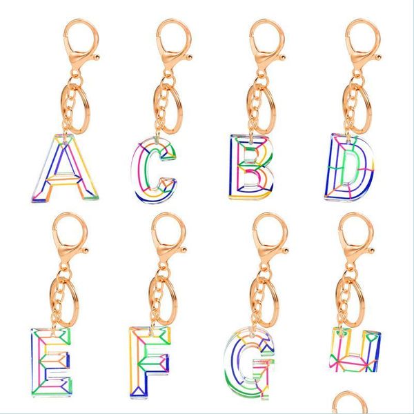 Keychains Belanyards Women Keychains 26 Acrílico Rainbow Words Handbag Letra Inglês Charms Keyring Drop Deliver