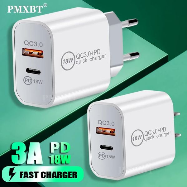 Quick Charge 3.0 carregador USB Tipo C PD Charging Fast Celular Power Adapter para Samsung Huawei Wall EU UK UK AU Plug