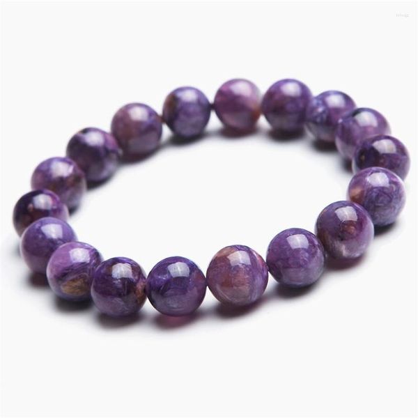 Bracciale elasticizzato con ciondoli per gioielli, perline sciolte rotonde, gemme di charoite viola naturale autentiche da 11 mm