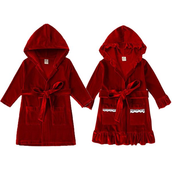 Asciugamani Accappatoi Bambini Ragazze Pigiami di Natale Famiglia Felpa con cappuccio Velluto rosso Indumenti da notte Camicia da notte lunga Pigiama Enfant Fille Ragazzi Vestiti Pjs 221025