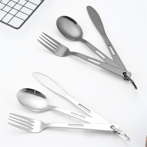 3pcs/set posate da campeggio all'aperto stoviglie ultraleggere cucchiaio coltello spork per viaggi con zaino in spalla