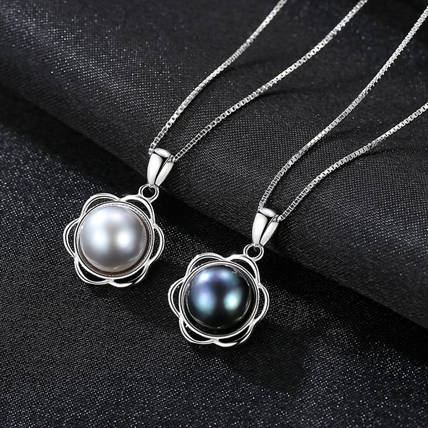 Schwarz Grau Süßwasser Perle Blume s925 Silber Anhänger Halskette Koreanische Mode Trend Kragen Kette Temperament Halskette Zubehör Geschenk