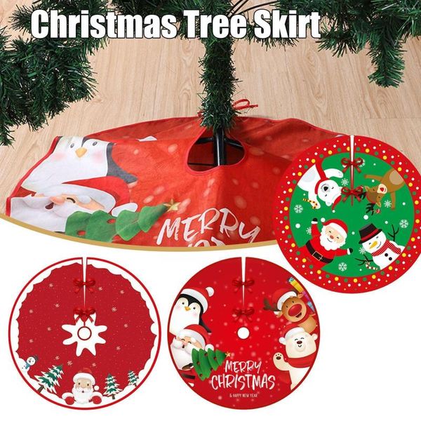 Decorações de natal Saia de árvore de 90 cm requintada Santa Snowman Elk Snowflake Decor Bottom Decor Merry Christma para casa 2023 J5H5