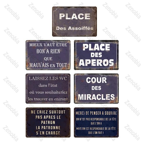 Place Des Aperos Metallgemälde Vintage Französisch Retro Metall Blechschild Bar Pub Club Wanddekoration Eisen Poster Dekorative Platte 20 cm x 30 cm Woo