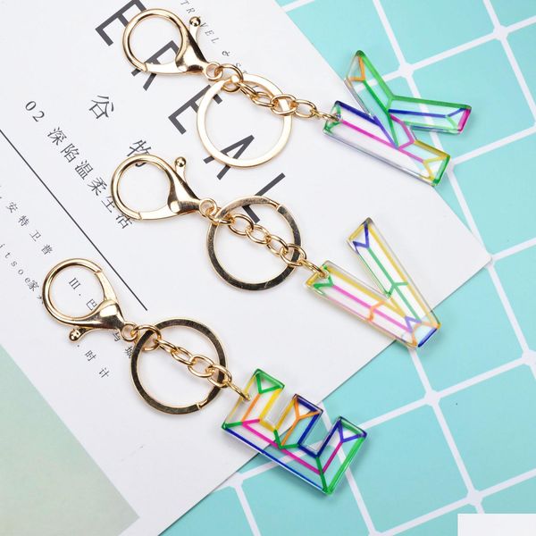 Keychains coranyards dhs women chaveiros 26 acr￭lico arco -￭ris words bolsa inglesa letra de chaveiro Droga entrega 2022 moda a dh5hz