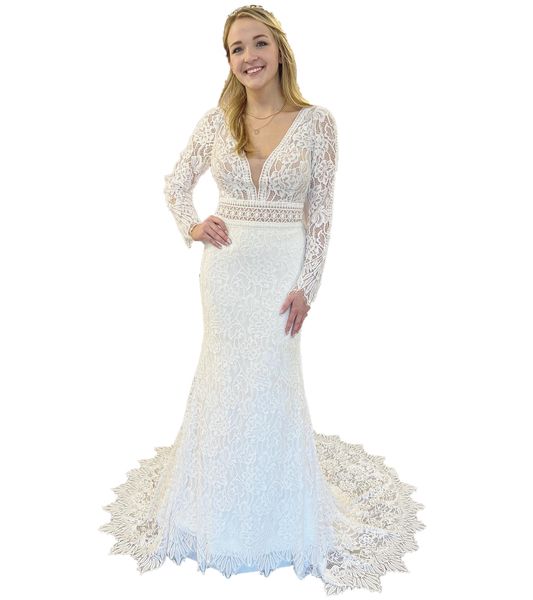 Boho Dantel Gelin Gelinlik 2023 Uzun Kollu Derin V-Gutt Vestidos De Novia Şapel Tren Bahçesi Kalesi Plaj Robe De Mariee Açık Geri Gelin Gowns Bridetobe