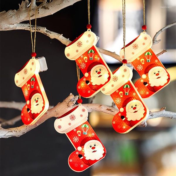 Saiten Weihnachtsbaum Santa Schneemann Socke LED Lichterkette Dekorationen für Zuhause Zimmer im Freien Navidad Dekor Jahr Geschenke Noel