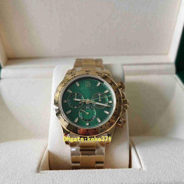Relógios masculinos de qualidade perfeitos 116508 Cronógrafo 7750 Movimento Sapphire Gold Green Dial Green Mechanical Menical Menical Watch Wristwatches