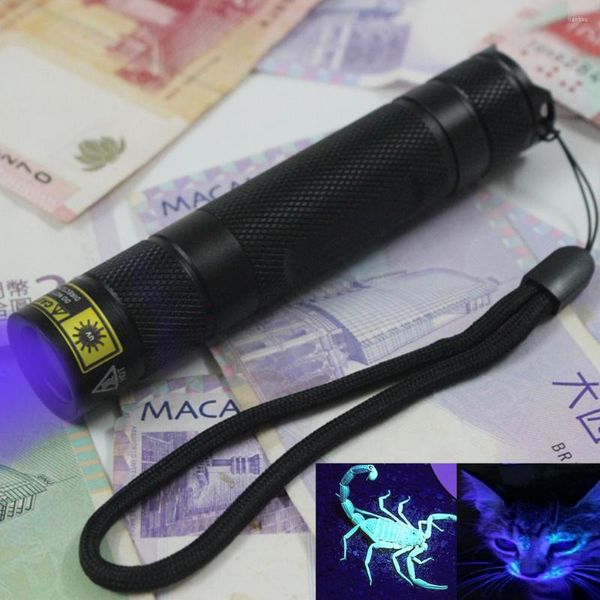 Torce Torce UV Led 365nm Torcia invisibile Rilevatore di macchie di urina Passaporto Valuta Controllo del sangue Uso portatile 18650 Batter