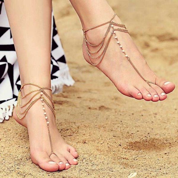 One PCS Classic Simple Gold Color Tassel Chain Toe Ring Cring Anklets Fashion Clear Crystal Beach Foot Jewelry для женщин