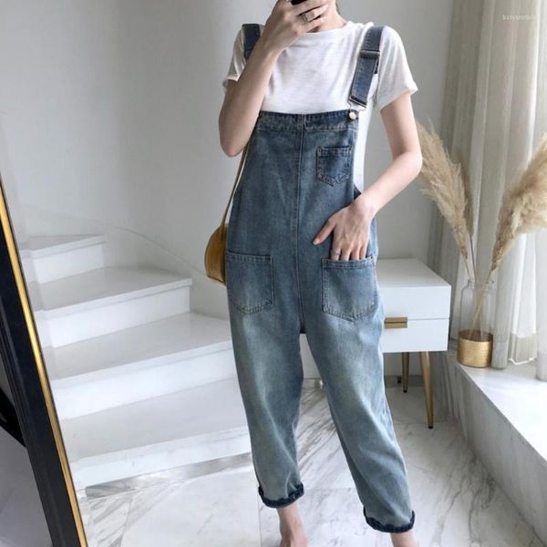 Jeans femininos Mulheres bolsões casuais de suspensório solto Dungarees gerais de calça longa Lady Nona calça outono