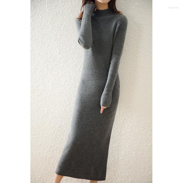 Женские свитера 2022 шерстяное платье для шерстяного свитера для женщин с твердым цветом с твердым цветом. Пуловые пулочки Высокие уютные уютные платья с высокой эластичной прямой