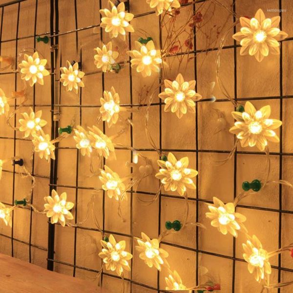 Stringhe 220V 10/20M Fiori di loto Fata String Light Ghirlanda di fiori di Natale per matrimoni all'aperto Villa Party Holiday Club