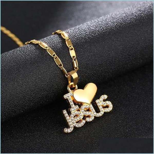 Colares pendentes Moda Religiosa Eu amo Jesus Pingente Colar para Mulheres Gold Gold Gold Christian Jewelry Acessórios Delive Delive Dhq4g