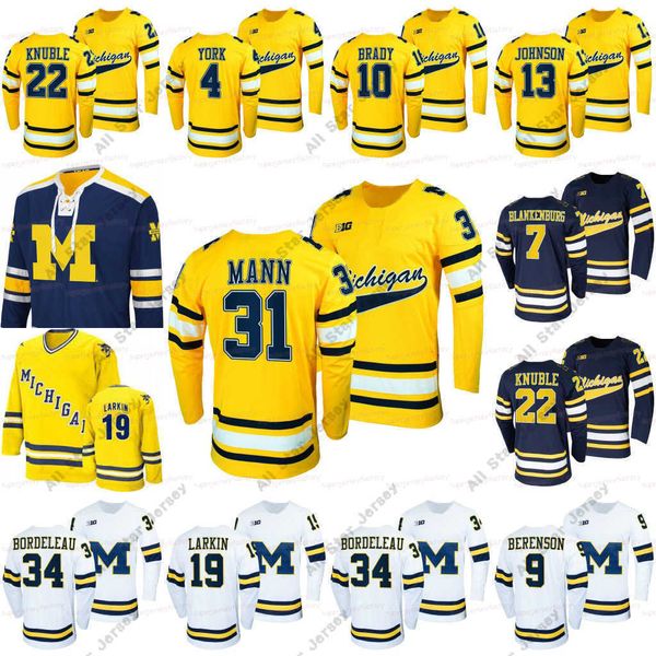 Maglie da hockey Michigan Wolverines Maglia da hockey Mike Knuble Strauss Mann Jack Becker Jimmy Lambert Matty Beniers Kent Johnson Quinn Hughes Dylan Larkin