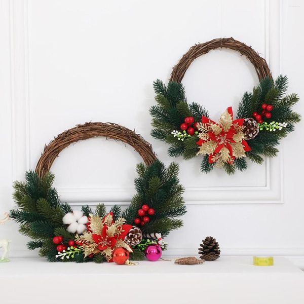 Fiori decorativi Anello di ghirlanda Decorazione del Ringraziamento Porta appesa Segno Festa di Natale multicolore Ghirlande festive di frutta rossa