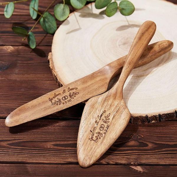 Partyzubehör, individuelles, einzigartiges Holz-Tortenheber-Set für Braut, Hochzeit, personalisiertes rustikales Messerschneiden mit Namen, Geburtstagsdekoration