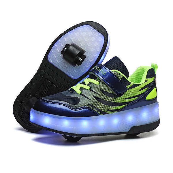 Patins de gelo Novos Wheels luminosos Wheels Sneakers Crianças Cultivadas Sapatos de patins LED Roller para meninos meninas Double L221014