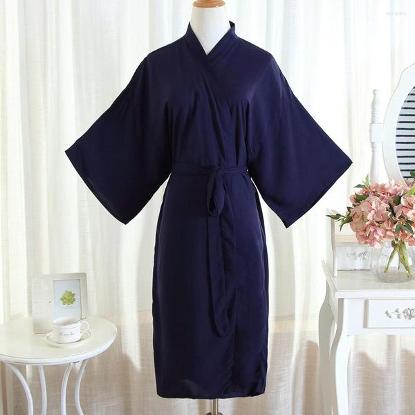 Erkekler Sweetwear Seksi lacivert Lady Home Giyim Pamuk Kimono Batrobe Elbise Uzun Yumuşak Nightwear Samimi iç çamaşırı Nightgown
