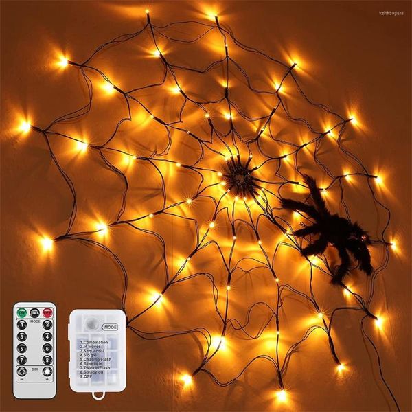 Stringhe di Halloween Spider Web Fata Luce 3,28 piedi Diametro 70 LED Luci nette con telecomando Decorazione per feste domestiche