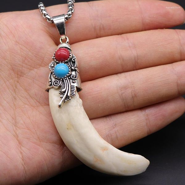 Collane con ciondolo Collana nazionale con denti di lupo intarsiati in argento femminile con imitazione di maiale