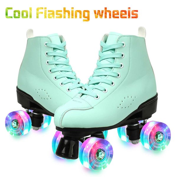 Schlittschuhe PU-Leder Rollschuhschuhe 4-Rad Inline für Erwachsene Kinder Quad Sneakers Flash Wheel Patines L221014