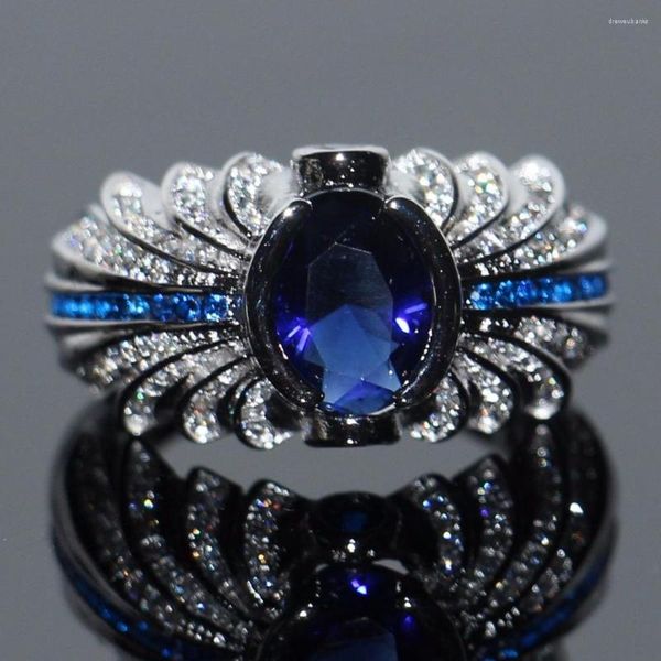 Anéis de casamento Tamanho 8-13 Jóias de moda vintage no atacado 925 Sterling Silver Blue 5A Cúbica Zircônia CZ Men Birthstone Band Ring Presente