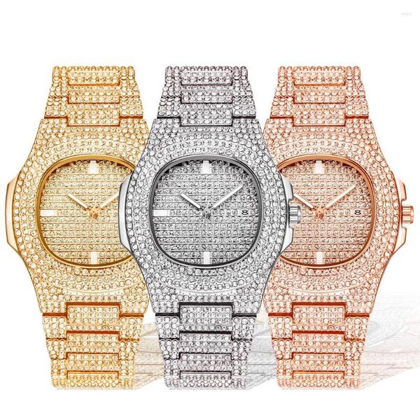 Orologi da polso Hip Hop Gioielli da uomo Orologi ghiacciati Orologi da polso al quarzo con data di lusso con orologio CZ micropavimentato per regalo bracciale in oro da donna